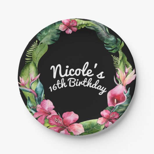 Tropischer Garten Blume & Blätter Party Pappteller (Vorderseite)