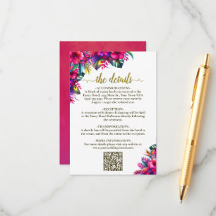 Tropischer Garten Hibiskus Hochzeitdetails QR-Code Begleitkarte