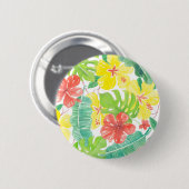 Tropischer Garten, Hibiskus-Plumeria und Blätter a Button (Vorne & Hinten)