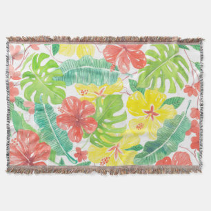 Tropischer Garten, Hibiskus-Plumeria und Blätter a Decke