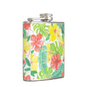 Tropischer Garten, Hibiskus-Plumeria und Blätter a Flachmann (Rechts)