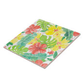 Tropischer Garten, Hibiskus-Plumeria und Blätter a Fliese (Seite)