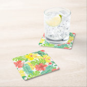 Tropischer Garten, Hibiskus-Plumeria und Blätter a Rechteckiger Pappuntersetzer (Vor Ort)