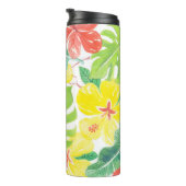 Tropischer Garten, Hibiskus-Plumeria und Blätter a Thermosbecher (Nach rechts gedreht)