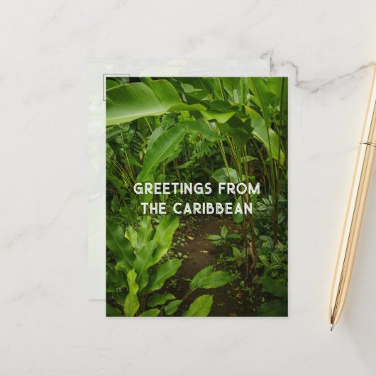 Tropischer Garten, Karibik Reise Postkarte (Vorderseite/Rückseite Beispiel)