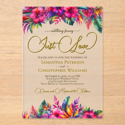 Tropischer Garten Lebhafter Hibiskus Nur Liebe Hoc Acryleinladungen (Vorderseite)