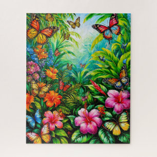 Tropischer Garten mit farbenfrohen Schmetterlingen Puzzle