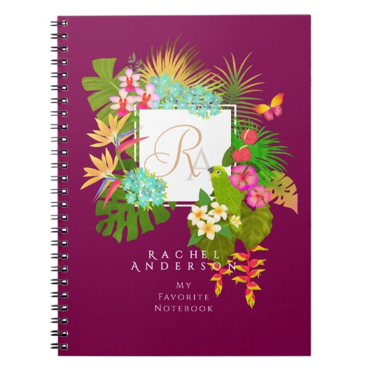 Tropischer Garten Monogram Wein Notizblock (Vorderseite)