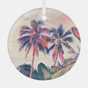 Tropischer Garten, Sonnenuntergangspalmen-Szene. Ornament Aus Glas