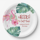 Tropischer Geburtstags-Rosa Flamingo Pappteller (Vorderseite)