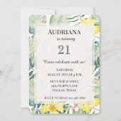 Tropischer Gelber Hibiskus Blumenkohl Blätter Gebu Einladung (Vorderseite)