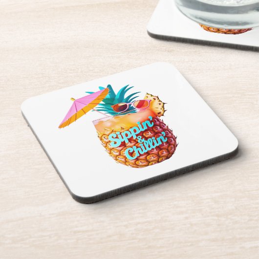 Tropischer Getränk "Sippin & Chillin" Getränkeuntersetzer (Linke Seite)