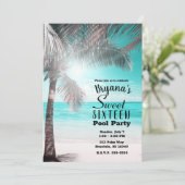 Tropischer Glam Pink Aqua Blue Beach Palm Sweet 16 Einladung (Stehend Vorderseite)
