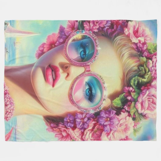 Tropischer Glamour Queen Fleecedecke (Vorderseite (Horizontal))