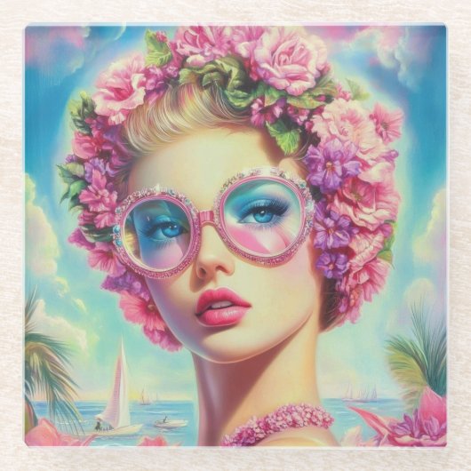 Tropischer Glamour Queen Glasuntersetzer (Vorderseite)