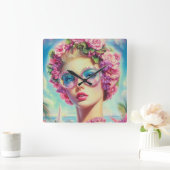 Tropischer Glamour Queen Quadratische Wanduhr (Zuhause)