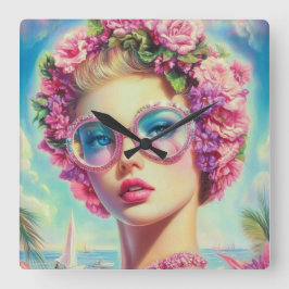 Tropischer Glamour Queen Quadratische Wanduhr