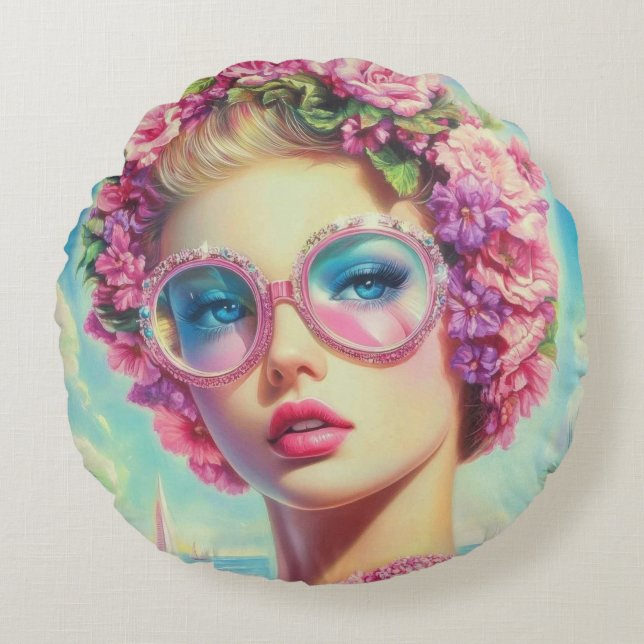 Tropischer Glamour Queen Rundes Kissen (Vorderseite)