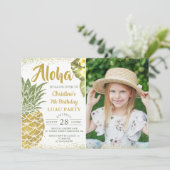 Tropischer Glitzer Ananas Birthday Foto Einladung (Stehend Vorderseite)