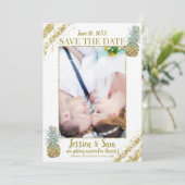 Tropischer Glitzer Ananas Save the Date Foto Einladung (Stehend Vorderseite)