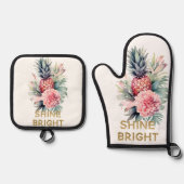 Tropischer Glitzer Shine Ananas Ofenhandschuh & Topflappen-Set (Vorderseite)