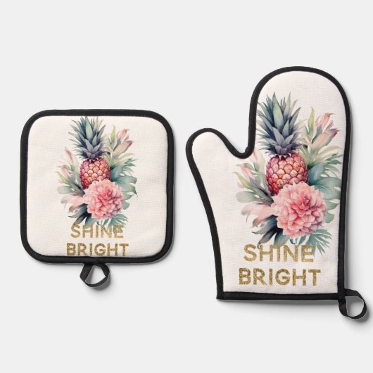 Tropischer Glitzer Shine Ananas Ofenhandschuh & Topflappen-Set (Vorderseite)