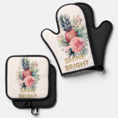 Tropischer Glitzer Shine Ananas Ofenhandschuh & Topflappen-Set (Vorderseite/Rückseite)