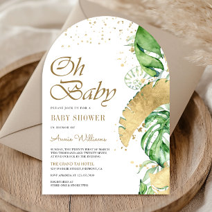 Tropischer Gold Monstera Palmwedel Babyparty Einladung
