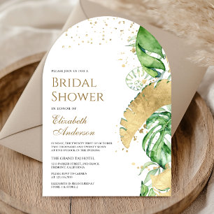 Tropischer Gold Monstera Palmwedel Brause Shower Einladung