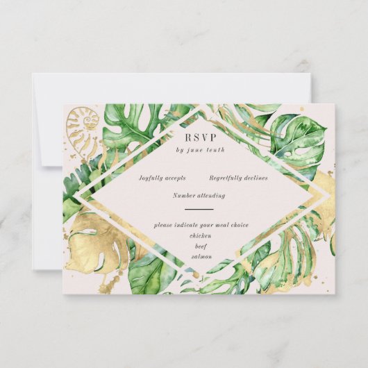 Tropischer Golden Foliage RSVP-Karte RSVP Karte (Vorderseite)