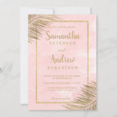 Tropischer Goldpalmestrand erröten rosa Hochzeit Einladung (Vorderseite)