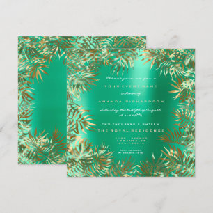 Tropischer grüner Palmblattrahmen Metallic Mint Go Einladung