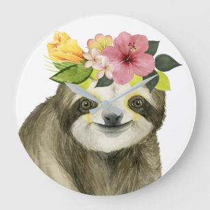 Tropischer Halo  Sweet Sloth Große Wanduhr