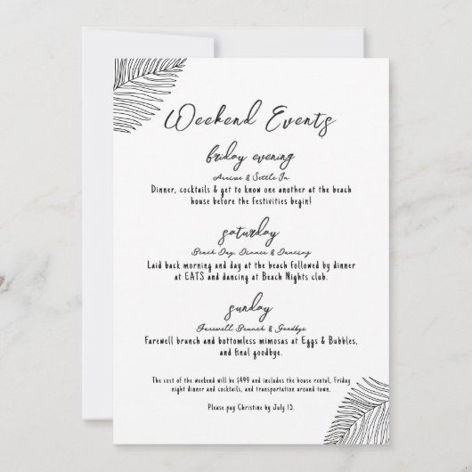 Tropischer handgezogener Junggeselinnen-Abschied Einladung (Rückseite)