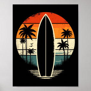 Tropischer Hawaii-Palmen-Surfstrand-Surfboard-Surf Poster