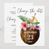 Tropischer Hawaiianischer Blumenkokonut ändert das Einladung (Vorne/Hinten)