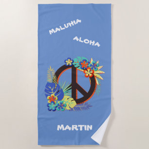 Tropischer hawaiianischer Frieden Liebe Name Bunt  Strandtuch