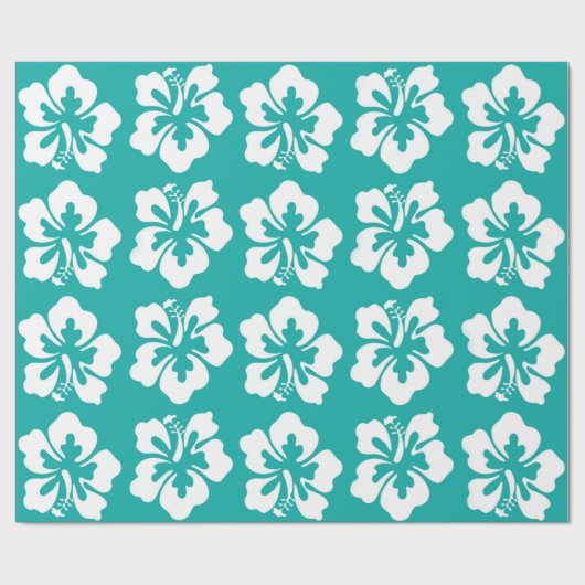 Tropischer Hawaiianischer Hibiskus Blume Aqua Geschenkpapier (Flach)