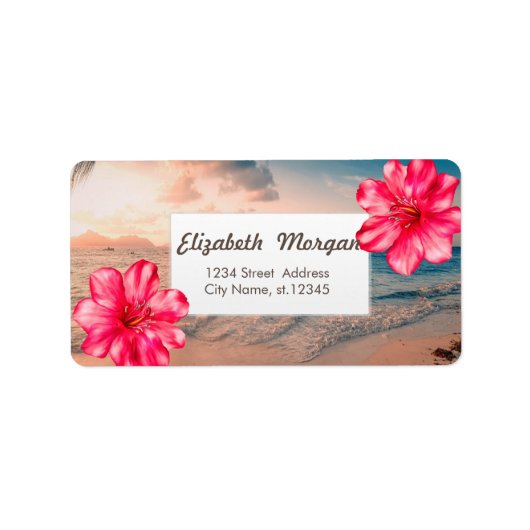 Tropischer Hawaiianischer Hibiskus, Meer Adressaufkleber (Vorne)