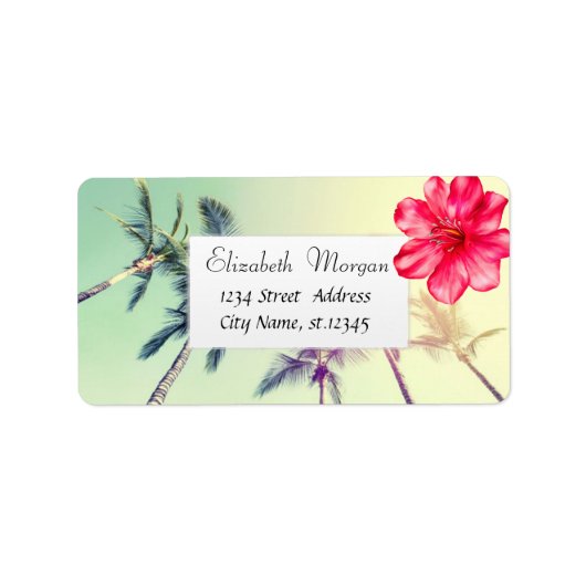 Tropischer hawaiianischer Hibiskus, Palmen Adressaufkleber (Vorne)