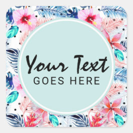 Tropischer hawaiianischer Hibiskus und Palmblättri Quadratischer Aufkleber