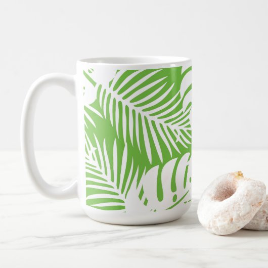 Tropischer Herbst, Sommerblattmuster Kaffeetasse (Mit Donut)