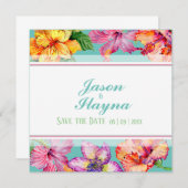 Tropischer Hibisken Save the Date flache Karte (Vorne/Hinten)