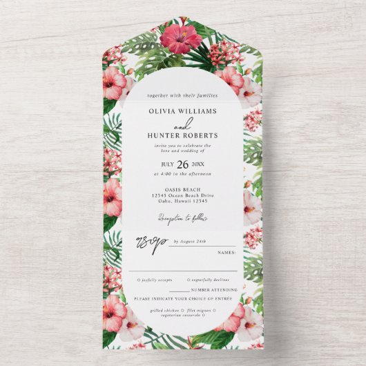 Tropischer Hibiskus All In One Einladung (Innen Boden)