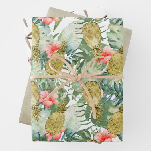 Tropischer Hibiskus Ananas Geschenkpapier Set (Beispiel)