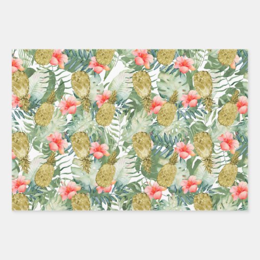 Tropischer Hibiskus Ananas Geschenkpapier Set (Vorderseite)