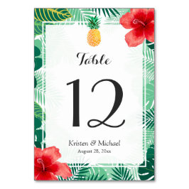 Tropischer Hibiskus Ananas Hochzeit Tischnummer