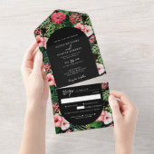 Tropischer Hibiskus Arch Wedding Black All In One Einladung (Abreißen)