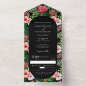 Tropischer Hibiskus Arch Wedding Black All In One Einladung (Innen Boden)