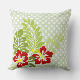 Tropischer Hibiskus auf Polka Dot Pattern Kissen Für Draußen